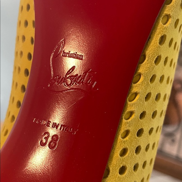 Christian Louboutin Yellow Perforated Lace-Up Peep-Toe Stiletto Booties - Picture 6 of 8